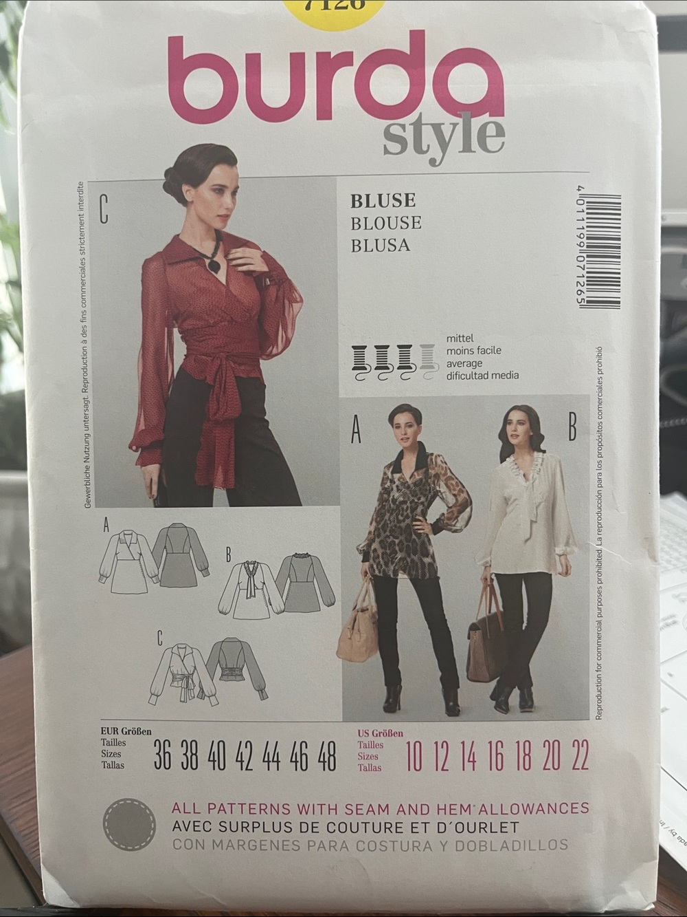 Burda Style Women's Red Sheer Tie-Front Blouse